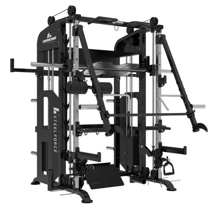 Binom Steel Force B21 Multigimnasio con 100Kg x 2, Brazos Moviles, Doble Polea, Power Rack, Multipower, Prensa de Piernas y accesorios
