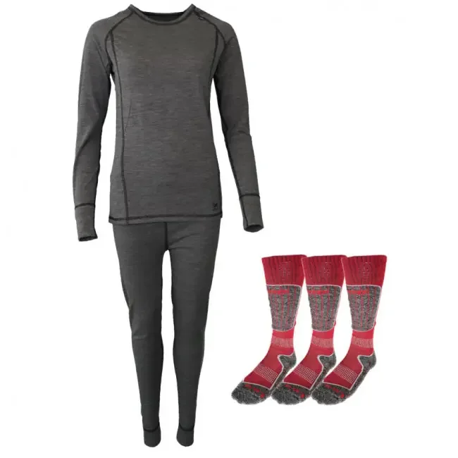 Meilleure Vente Accezzi merino underwear set + 3 paires de chaussettes mérinos, rouge, femmes