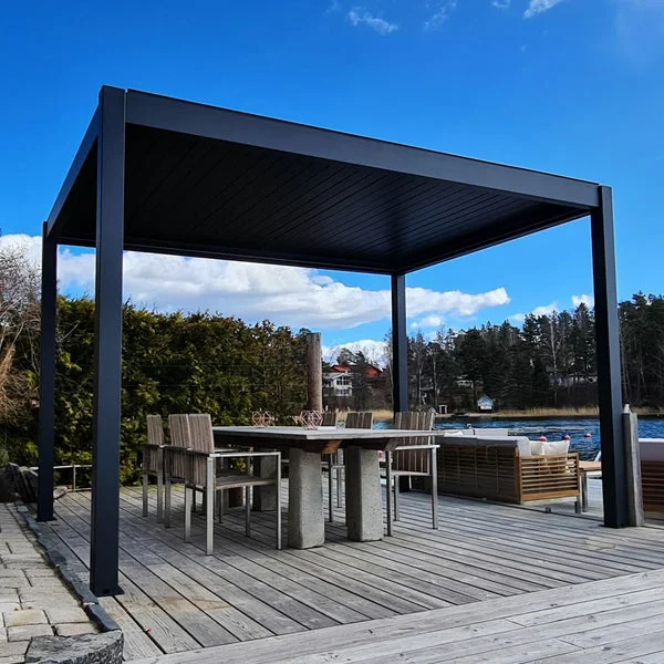 Metalcraft Pérgola con techo de celosía, 3x3m, motorizada, luces LED, antracita