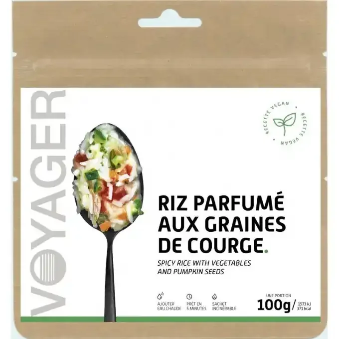 Nouveauté Repas lyophilisé Voyager Riz épicé aux légumes et graines de courge 100g