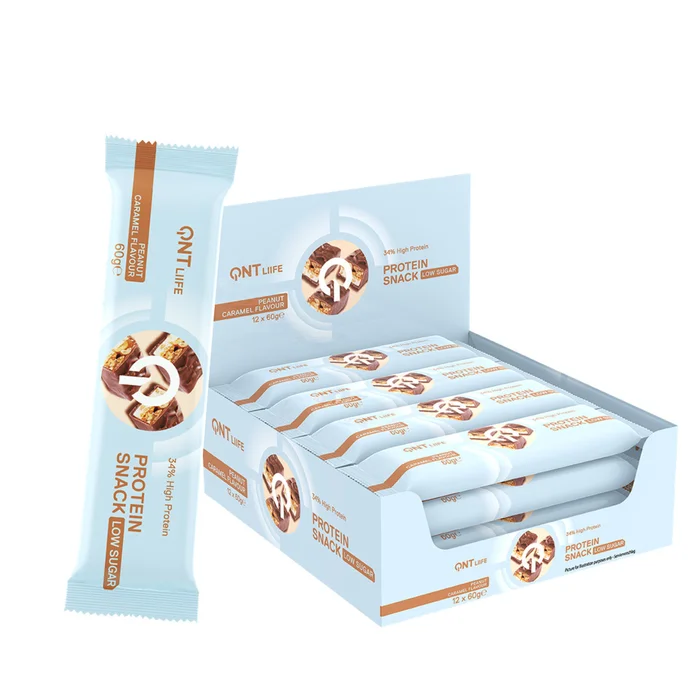 Nutrition protéinée Cacahuète Caramel QNT Protein Snack Low Sugar [Taille 12×60 g]