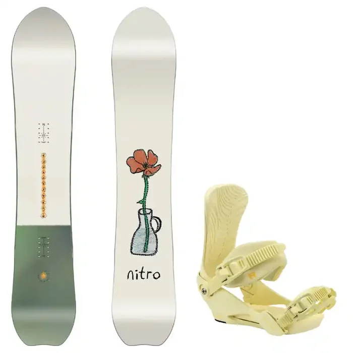 Pack Planche snowboard femme nitro drop 2026 + Fix cosmic lemon Authentique