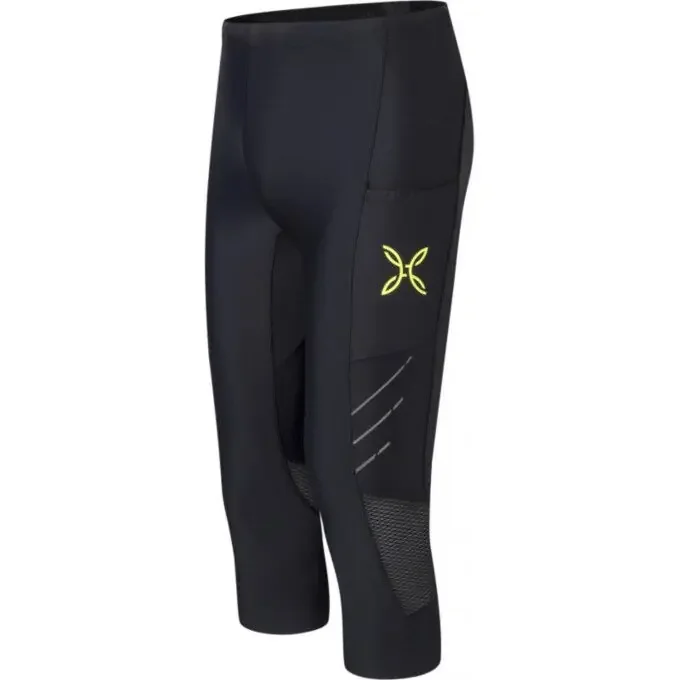Pantalon 3/4 de running homme Montura RUN BLINK – Noir/Jaune fluo Soldes