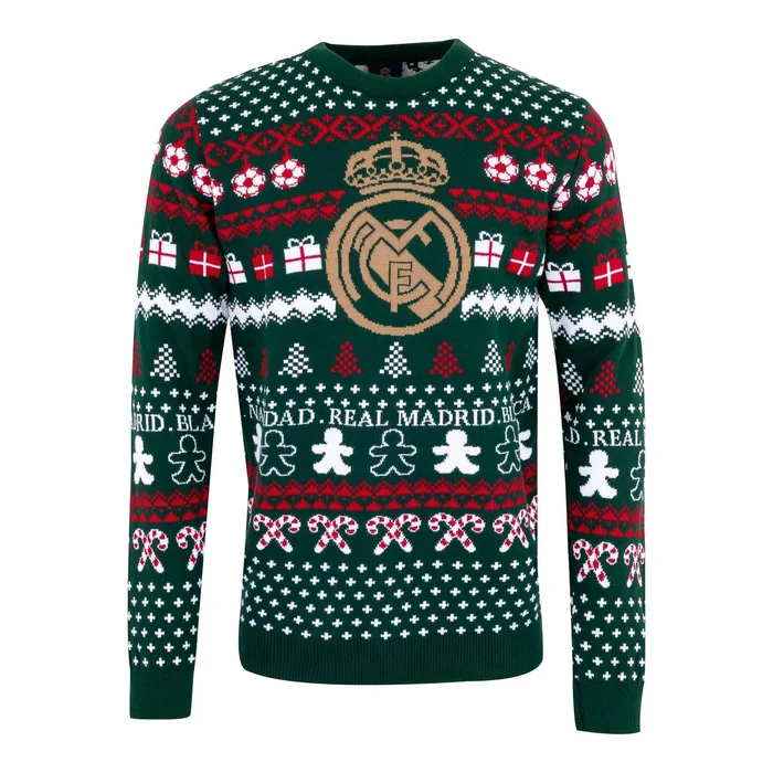Pull de Noël pour jeunes avec écusson vert/multicolore – Boutique Officiel Real Madrid CF