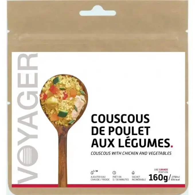 Repas lyophilisé Voyager Couscous de poulet aux légumes 160g Quantité Limitée