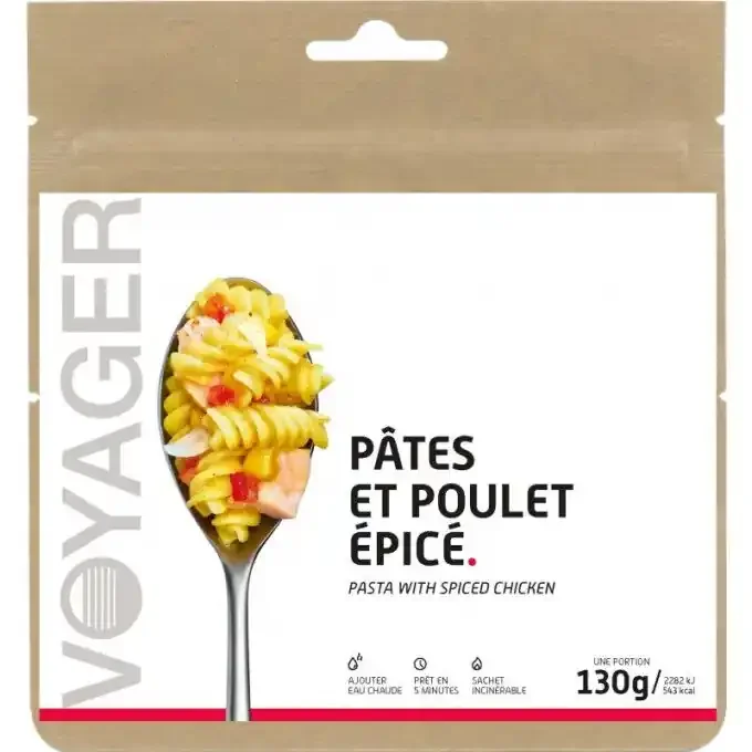 Repas lyophilisé Voyager Pâtes et poulet épicé 130g Prix Cassé