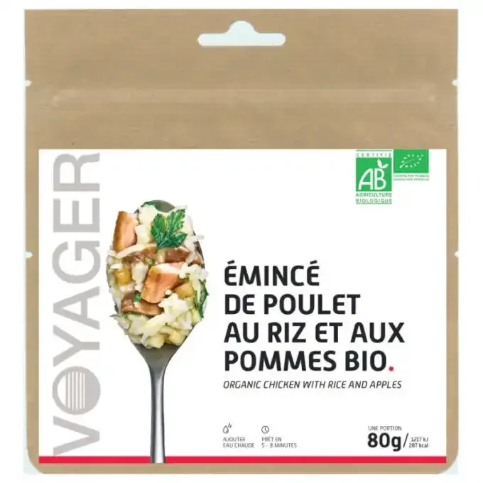 Repas lyophilisé Voyager Riz et poulet a la normande bio 80g Satisfait Ou Remboursé
